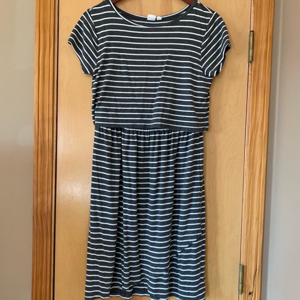 GAP Black and White Striped Midi Dress